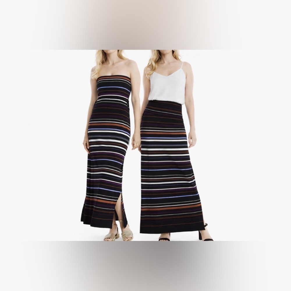 WHBM M Medium Convertible Maxi Dress Skirt Striped Foldover Washable Strapless